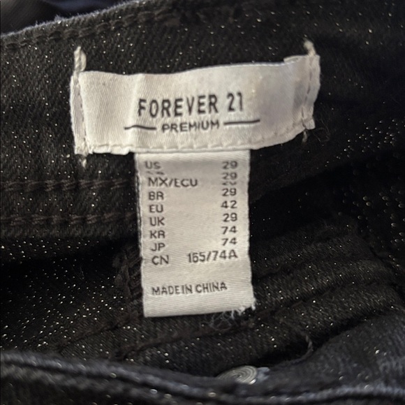 Forever 21 Juniors Black Glitter Cargo High Rise Flare Leg Jean 29X32” Stretch - Picture 5 of 8